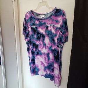 Lularoe Olive Tie Dye Bleach Tulip Sleeve Top